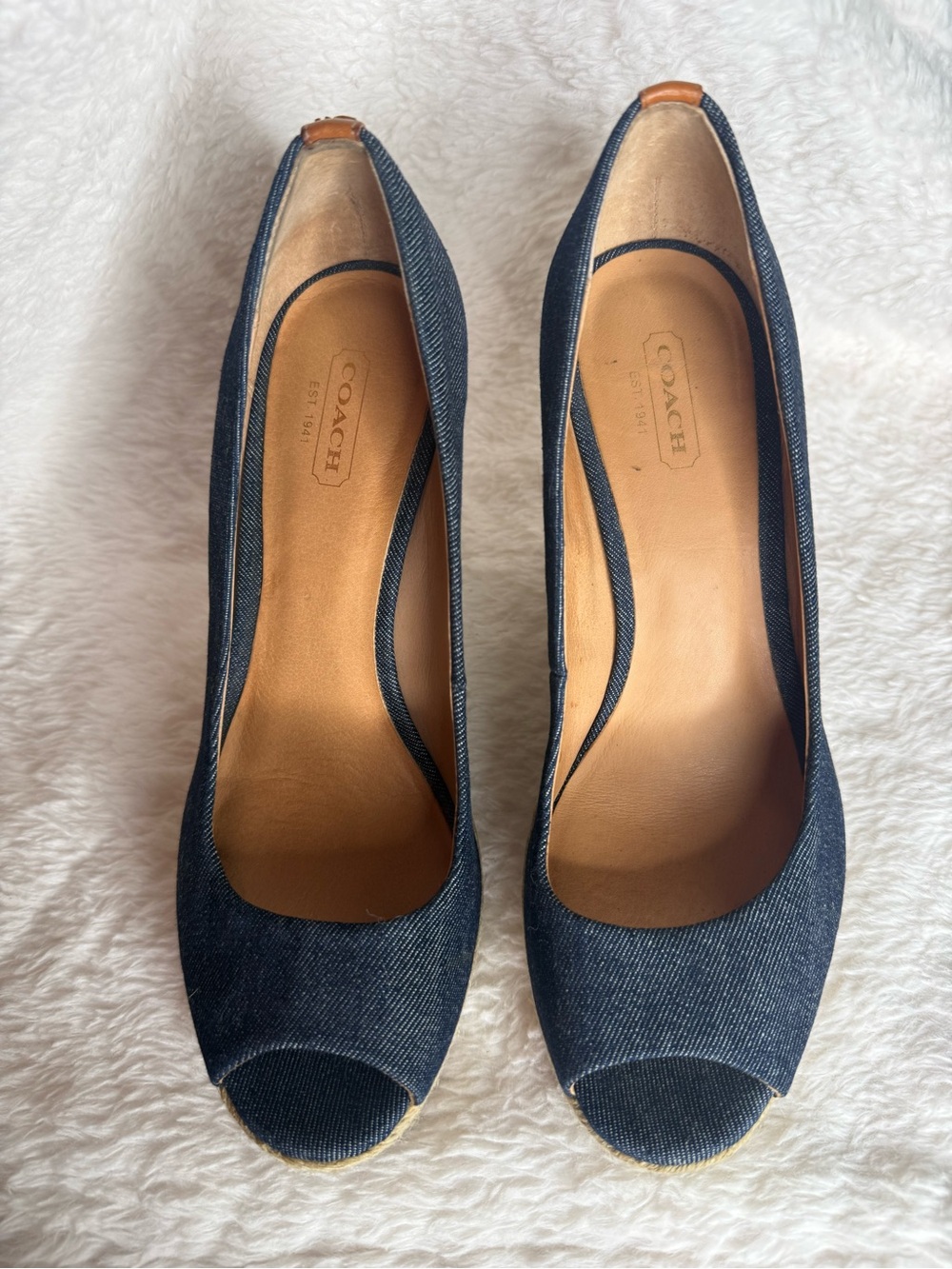 Coach Denim Peep-Toe Espadrille Wedge in Navy - Picture 8 of 10